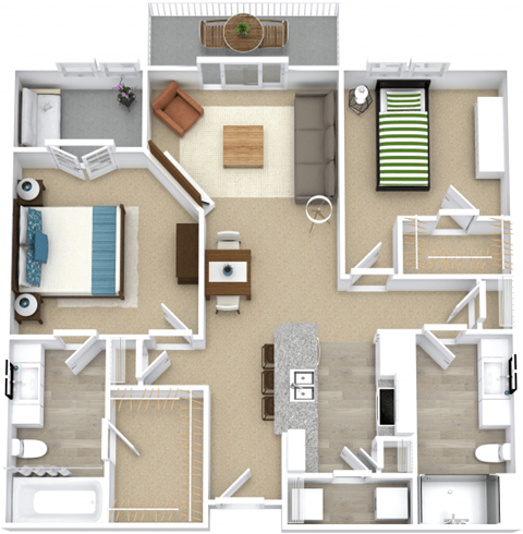 Floor plan for 2 beds, 2 baths, 1095 sqft